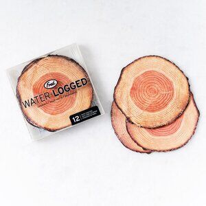 Pack of 12 Paper Faux Bois Wood Slice Coasters